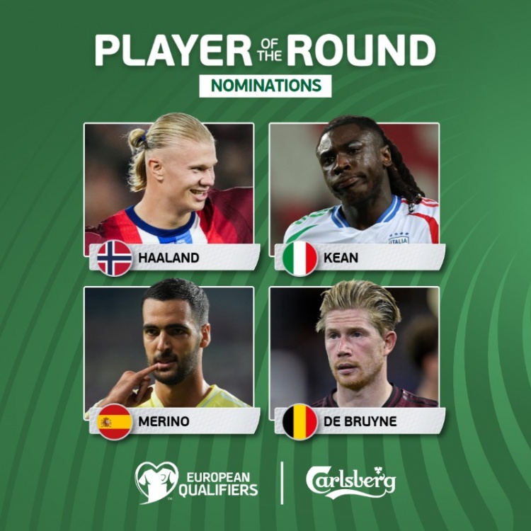 kaiyun-欧洲世预赛本轮最佳球员候选：哈兰德、小基恩、梅里诺、德布劳内